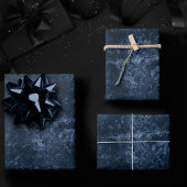 Feuille De Papier Cadeau Velvety Navy Damask | Bleu foncé Grunge Baroque