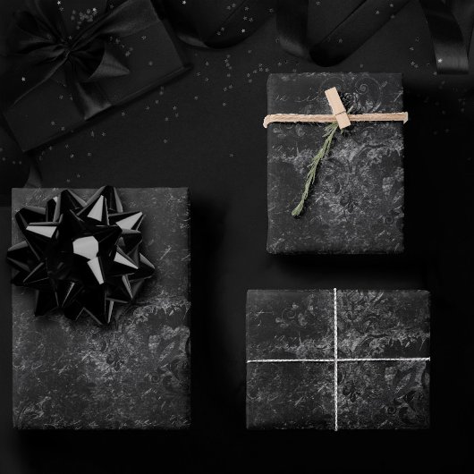 Feuille De Papier Cadeau Velvety Onyx Damask | Black Vampy Grunge Baroque