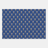 Feuille De Papier Cadeau Ventilateur Art déco bleu, or et blanc Motif (Devant)