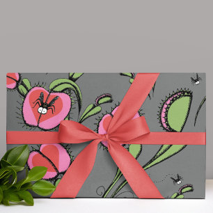 Feuille De Papier Cadeau Vénus Flytrap Plantes et mouches bourdonnantes sur