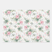 Feuille De Papier Cadeau Verdure or Succulente et Fleurs roses Élégant (Devant 2)