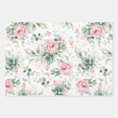 Feuille De Papier Cadeau Verdure or Succulente et Fleurs roses Élégant (Devant)
