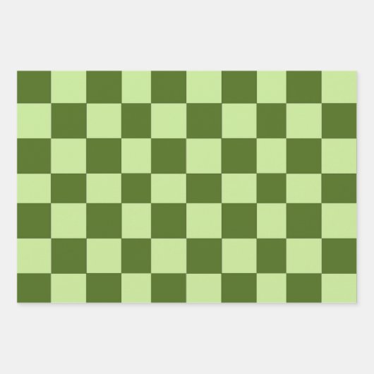 Feuille De Papier Cadeau Vérificateurs vert foncé et vert clair (Devant)