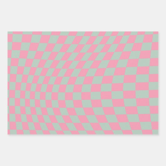Feuille De Papier Cadeau Vérifier Motif Mint Vert Et Rose Checkerboard (Devant 3)