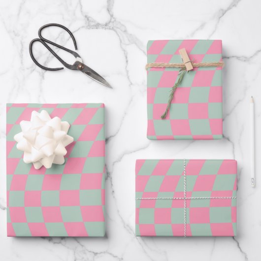Feuille De Papier Cadeau Vérifier Motif Mint Vert Et Rose Checkerboard (Recto)
