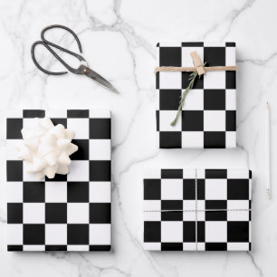 Feuille De Papier Cadeau Vérifier noir blanc À damiers Motif tableau de bor