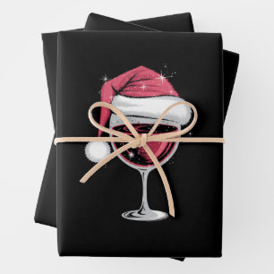 Feuille De Papier Cadeau Verre à vin rouge Noël drôle de Noël Xmas 