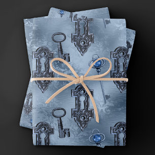 Feuille De Papier Cadeau Verrouillage en vapeur et clé bleue   Découpage Vi