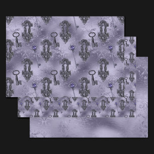 Feuille De Papier Cadeau Verrouillage en vapeur et violet clé Découpage V
