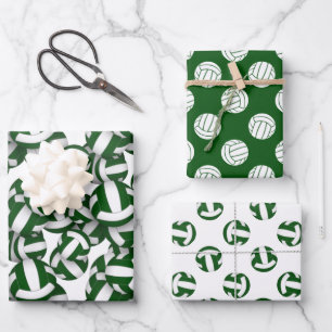 Feuille De Papier Cadeau vert blanc 3 pc coordination volleball