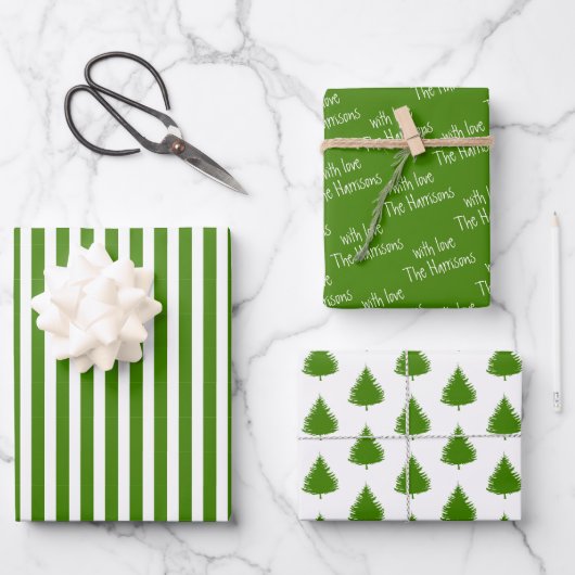 Feuille De Papier Cadeau Vert| Blanc| Noël (Recto)