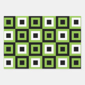 Feuille De Papier Cadeau Vert blanc noir Carrés géométriques (Devant 3)