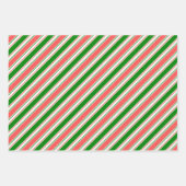 Feuille De Papier Cadeau Vert, Blanc, Rouge Lignes à thème Noël Motif (Devant 3)