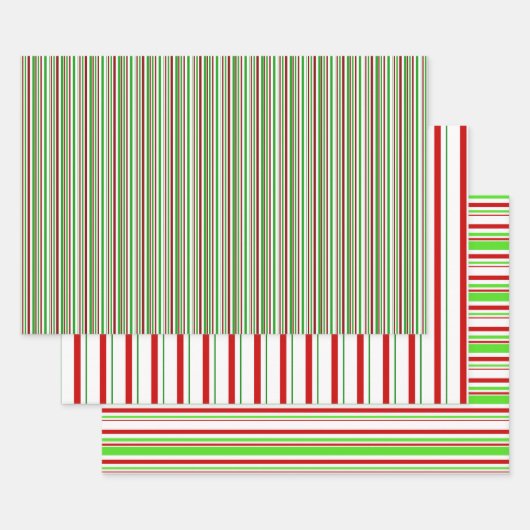 Feuille De Papier Cadeau Vert, Blanc, Rouge Lignes Thématiques de Noël de c (Lot)