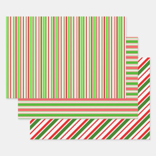 Feuille De Papier Cadeau Vert, Blanc, Rouge Lignes Thématiques de Noël de c (Lot)