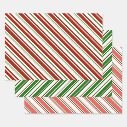 Feuille De Papier Cadeau Vert, Blanc, Rouge Style de Noël rayures (Lot)
