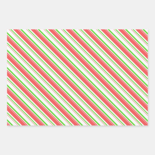 Feuille De Papier Cadeau Vert, Blanc, Rouge Style de Noël rayures (Devant 2)