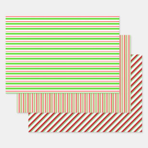 Feuille De Papier Cadeau Vert, Blanc, Rouge Style de Noël rayures