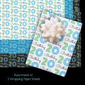 Feuille De Papier Cadeau Vert bleu 20e anniversaire