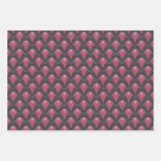 FEUILLE DE PAPIER CADEAU VERT BLEU ROSE GRAS ART DÉCO MOTIF (Devant 2)