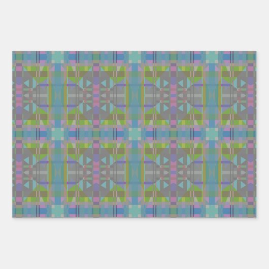 Feuille De Papier Cadeau Vert bleu violet géométrique (Devant)