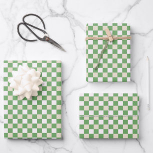 Feuille De Papier Cadeau Vert Classique, Beige, Blanc Plaid