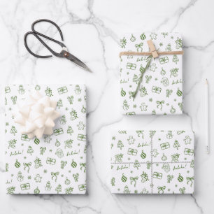 Feuille De Papier Cadeau Vert doodle dessiné à la main de fantaisie