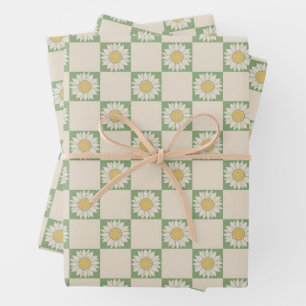Feuille De Papier Cadeau Vert esthétique À damiers tournesol Motif Y2K