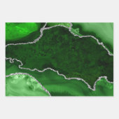 Feuille De Papier Cadeau Vert et argent Faux Paillettes Agate (Devant 2)