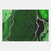 Feuille De Papier Cadeau Vert et argent Faux Paillettes Agate (Devant)