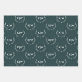 Feuille De Papier Cadeau Vert et blanc des forêts | Monogramme des initiale (Devant)