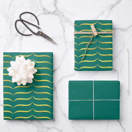 Feuille De Papier Cadeau Vert et Or (Recto)