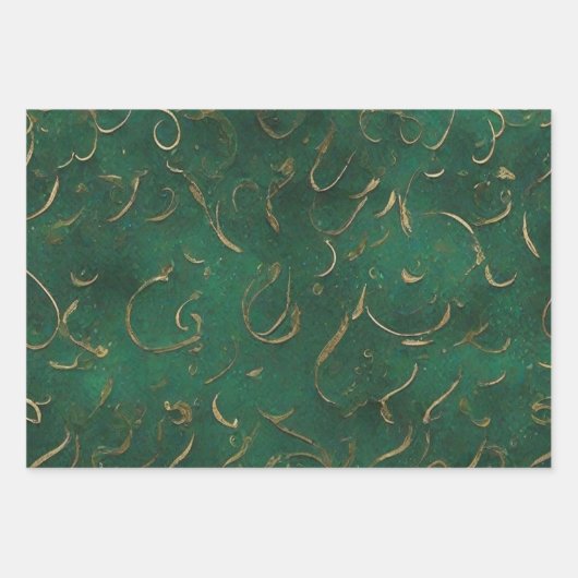 Feuille De Papier Cadeau Vert et Or (Devant 2)