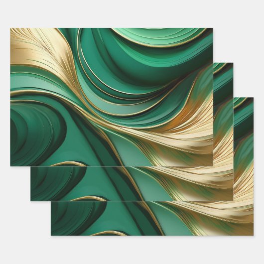 Feuille De Papier Cadeau Vert et or Abstrait moderne (Lot)
