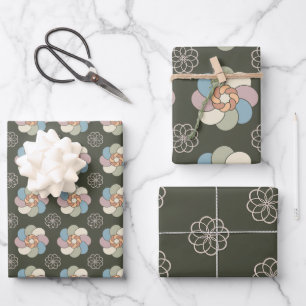 Feuille De Papier Cadeau Vert et pastel, style 60 motifs floraux complexes
