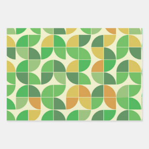 Feuille De Papier Cadeau Vert floral géométrique du milieu du siècle rétro