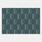 Feuille De Papier Cadeau Vert forêt et blanc | Monogramme initiales moderne (Devant 2)
