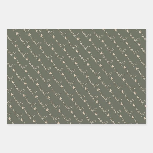 Feuille De Papier Cadeau Vert manuscrit Noel Coeurs Enveloppement de Noël (Devant 3)