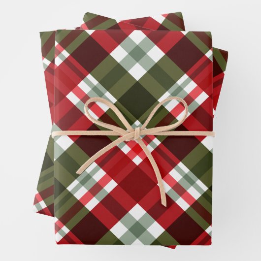 Feuille De Papier Cadeau Vert Noël classique, Rouge Blanc Plaid (En situation)