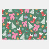 Feuille De Papier Cadeau Vert Noël mignon (Devant 3)