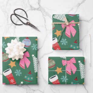 Feuille De Papier Cadeau Vert Noël mignon