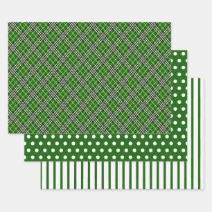 Feuille De Papier Cadeau Vert Noir Blanc Plaid Buffalo pois rayures