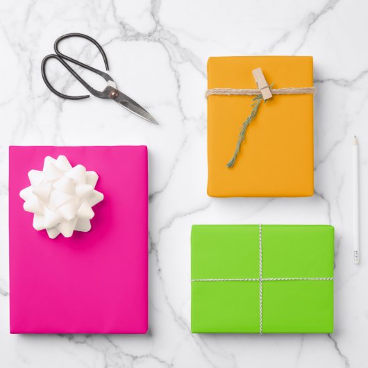Feuille De Papier Cadeau Vert orange rose uni (Recto)