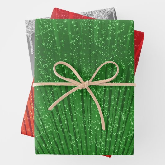 Feuille De Papier Cadeau Vert, rouge et argent (En situation)