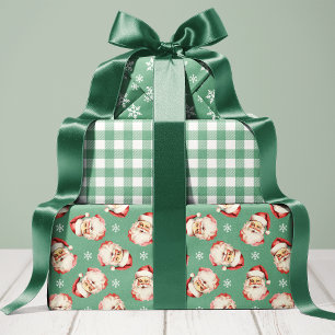Feuille De Papier Cadeau Vert Santa Noël Rétro Vintage