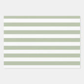 Feuille De Papier Cadeau Vert sauge clair et rayures blanches (Devant 3)