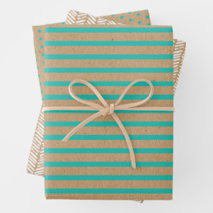 Feuille De Papier Cadeau Vert Turquoise Lignes Bleues Faux Rustique Brown K