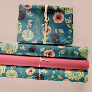 Feuille De Papier Cadeau Vert Turquoise rose Floral Jouer Mix Motif