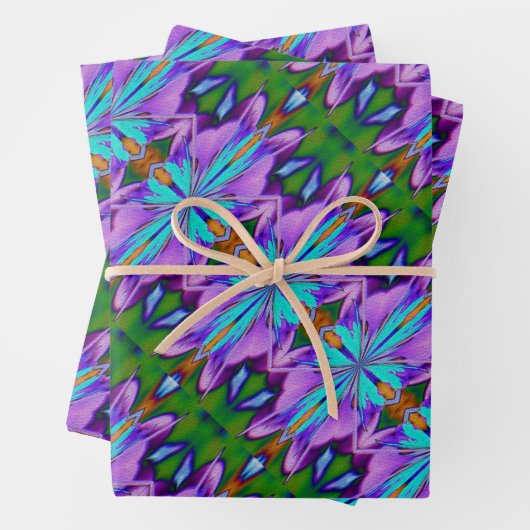 Feuille De Papier Cadeau Vert turquoise violet Design abstrait (En situation)