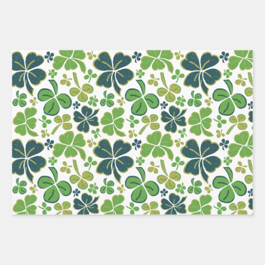 Feuille De Papier Cadeau Verte Lucky Shamrock Clover Saint Patrick`s Day (Devant 2)
